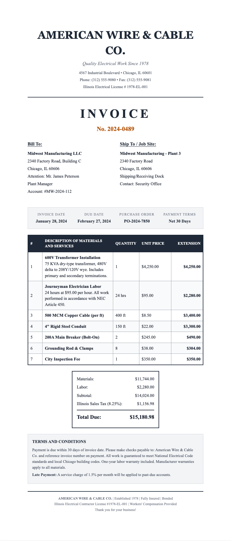 Classic Contractor Invoice